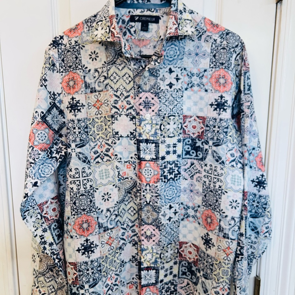 Daniel Cremieux Multicolor Patchwork 100% Linen S… - image 1